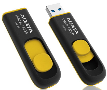 A-Data mälupulk DashDrive UV128 32GB USB 3.0 must+kollane