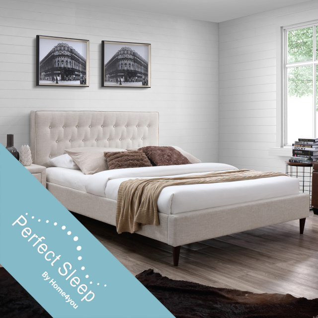 H4Y Voodi EMILIA madratsitega OLYMPIA TOP POCKET (2 x 86731) 180x200cm, kangaga kaetud korpus, värvus: helebeež