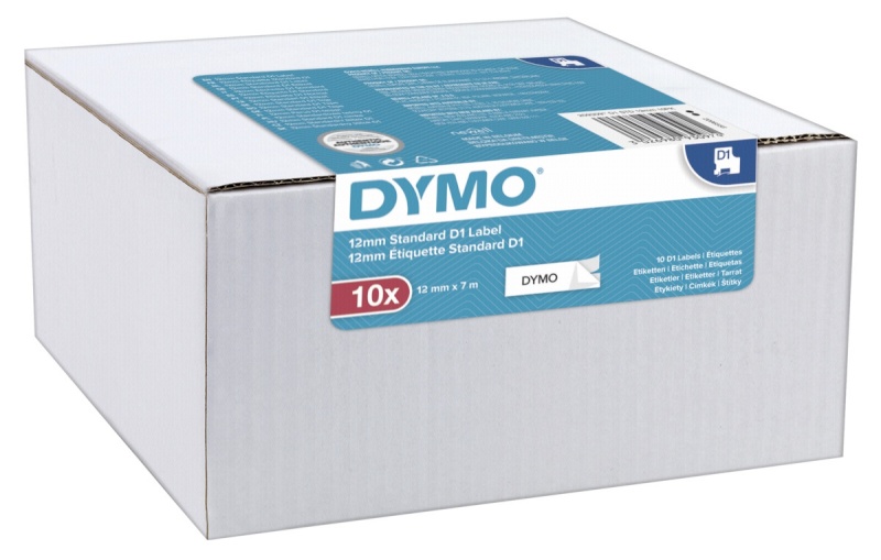 Dymo etiketiprinteri etiketid D1 Schriftband 12mm x 7m, must valgele, 10-pakk