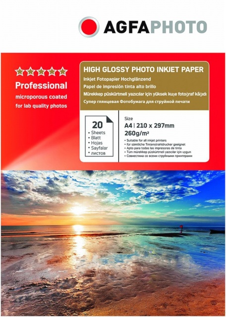 Agfaphoto fotopaber Professional Photo Paper Kõrgläikiv 260g A4 20 Bl