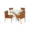 H4Y Söögilauakomplekt TURIN 4-tooliga (11325) klaasplaadiga tammepuidust jalgaega laud, oranži kattega toolid