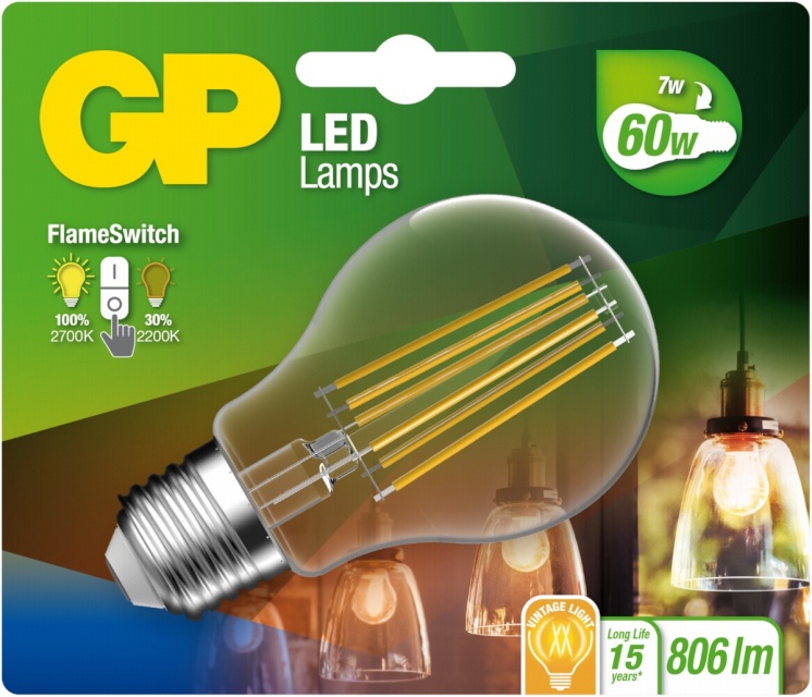 Gp Batteries LED-lambipirn FlameSwitch E27 7W (60W) 806 lm GP 085317