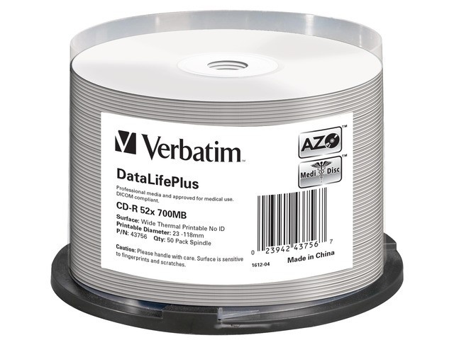 Verbatim toorikud CDR 700MB DL+ AZO Thermal Printable medi