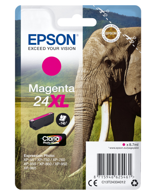 Epson Singlepack Magenta 24XL Claria Photo HD Ink