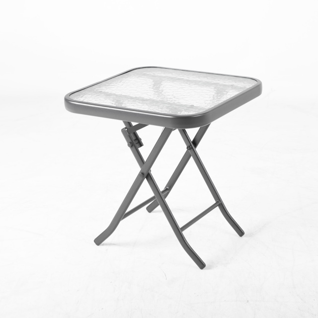 Laud DUBLIN kokkupandav 46x46x46cm, lauaplaat: 5mm läbipaistev laineline klaas, must terasraam