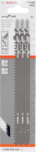 Bosch 3-osaline tikksae terade komplekt Jigsaw Blade T 744 D Wood