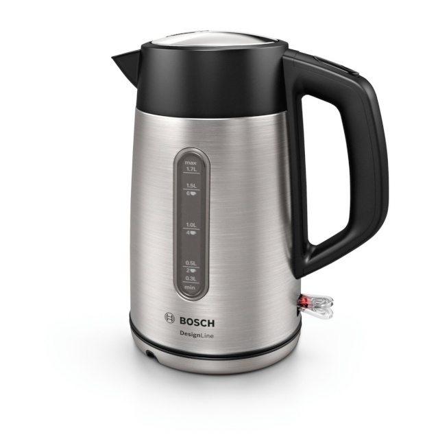 Bosch veekeetja TWK4P440 DesignLine Electric Kettle 1,7L, roostevaba teras/must