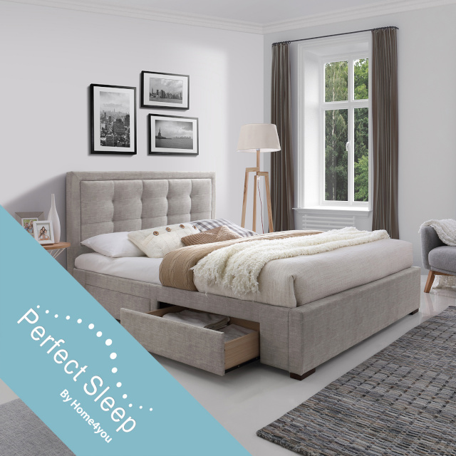 H4Y Voodi DUKE 4-sahtliga, madratsiga HARMONY TOP (86864) 160x200cm, kangaga kaetud korpus, värvus: beež