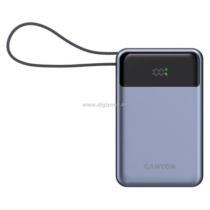 Canyon akupank Power bank 20000mAh 65W LCD, built in cable, Dark Grey
