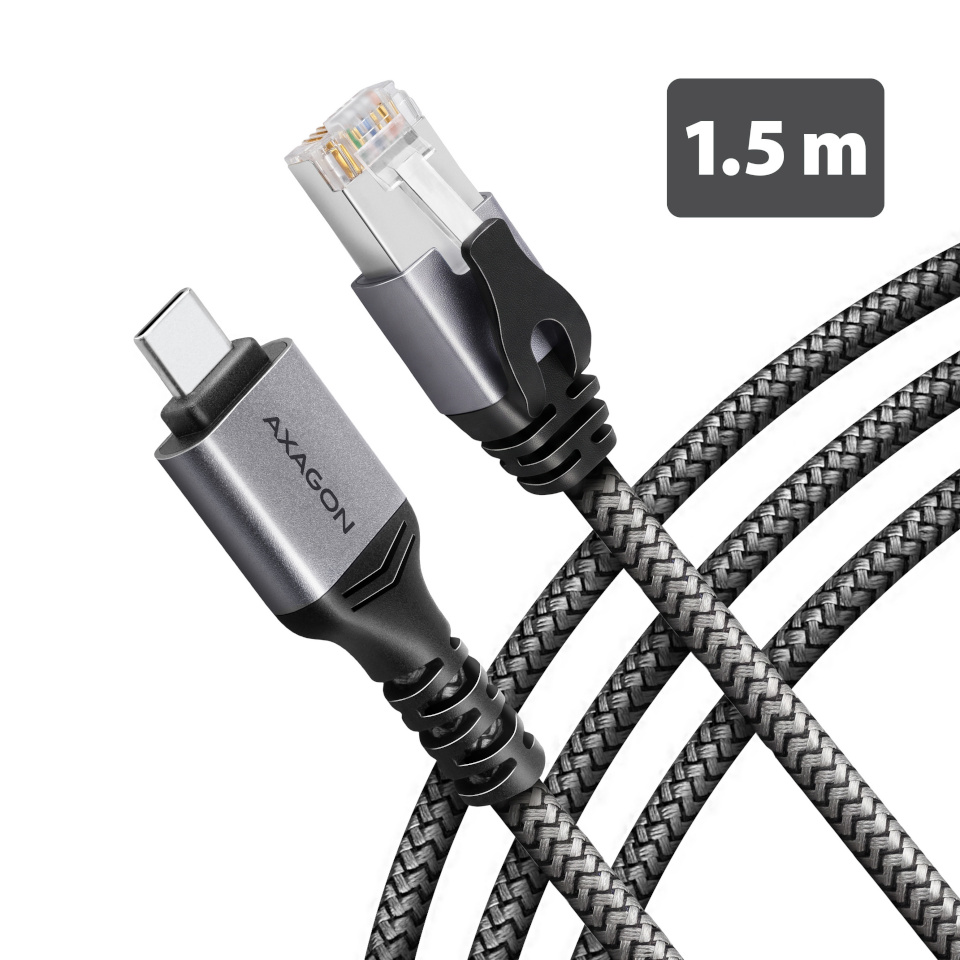 Axagon AXAGON ADE-CM15 USB-C 5Gbps - Gigabit Ethernet adapter with integrated CAT6 RJ-45 network cable (1.5 m), Asix AX88179B