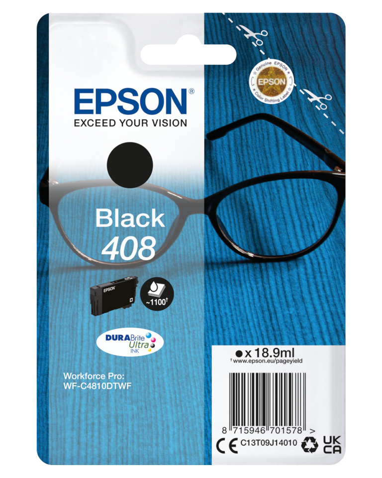 Epson tindikassett DURABrite Ultra 408 Ink cartrige, Black 1100lk (WF-C4810DTWF)