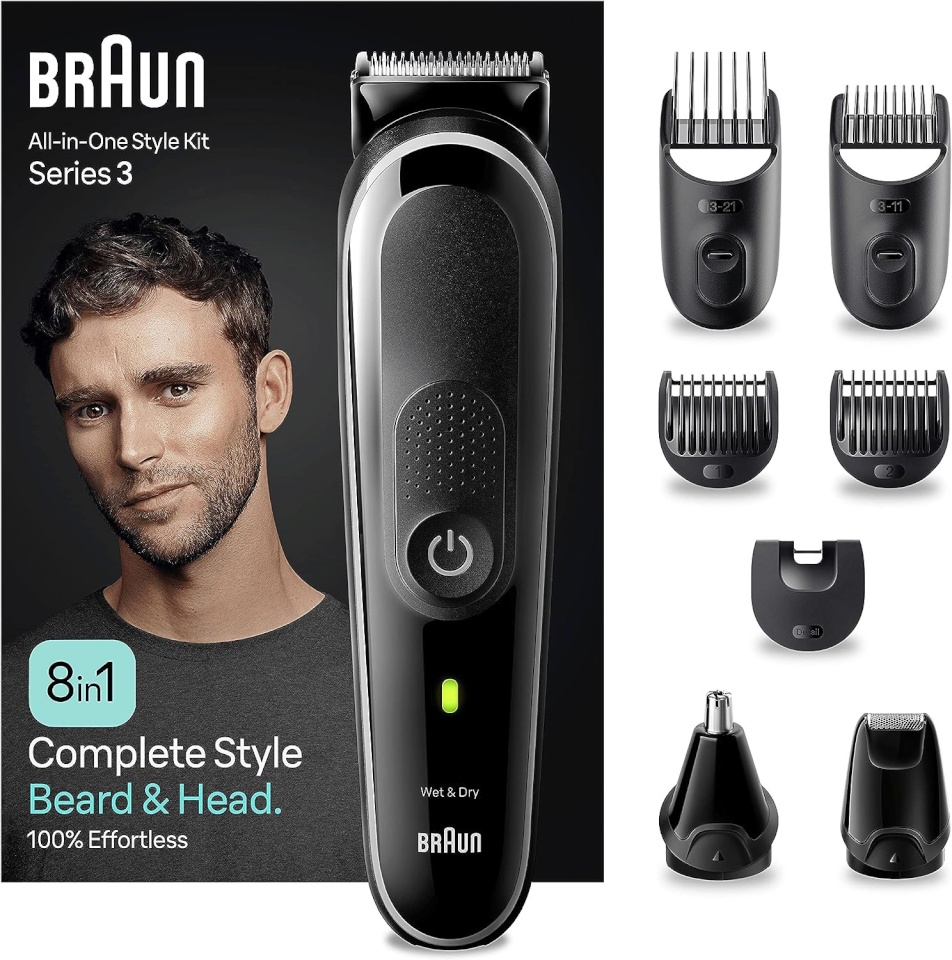 Braun habemepiiraja MGK3440 Series 3 All-in-One Styling Set 8in1, must