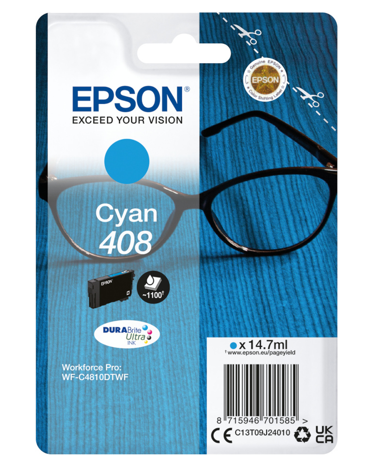 Epson tindikassett DURABrite Ultra 408 Ink cartrige, Cyan 1100 lk (WF-C4810DTWF)