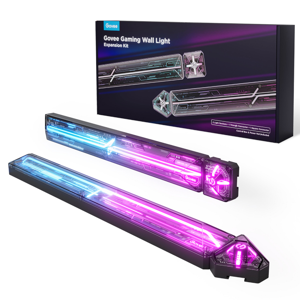 Govee mänguseinavalgusti laienduskomplekt, 2 valgustoru + 1 ruudukujuline pistik + 1 kolmnurkne pistik