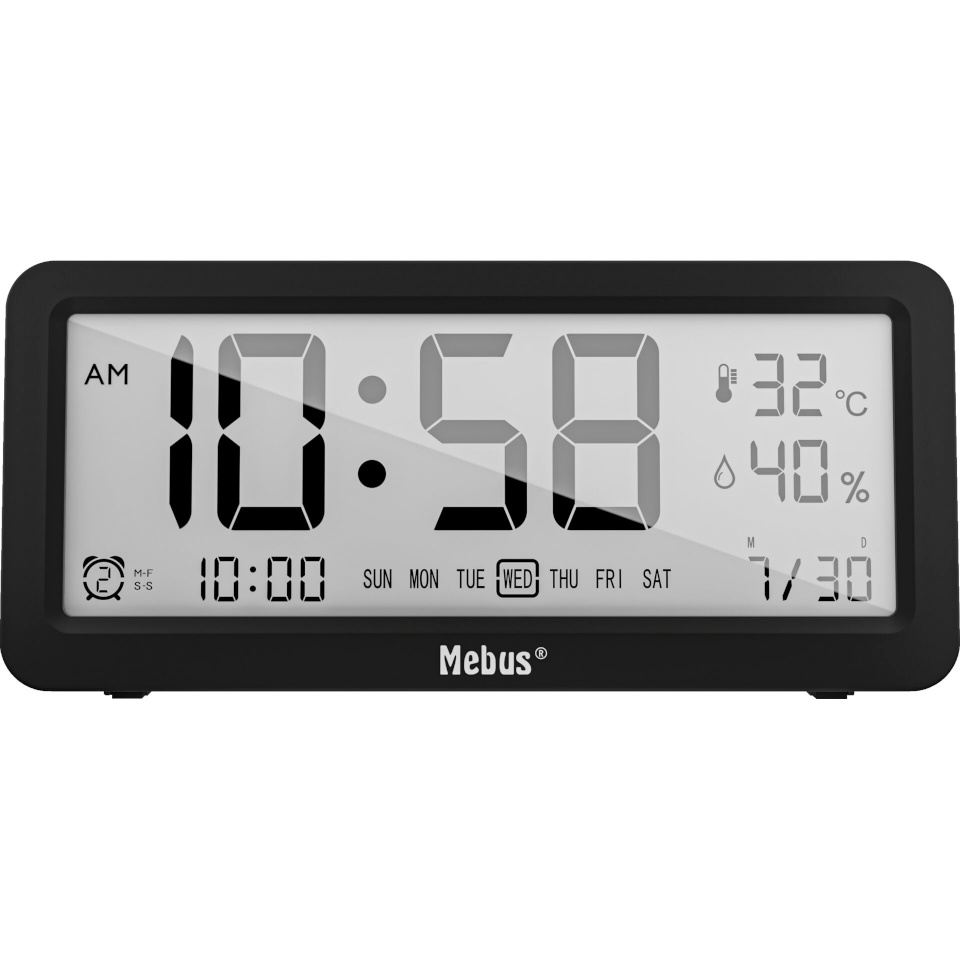 Mebus lauakell 25819 Quartz Alarm Clock Digital, must