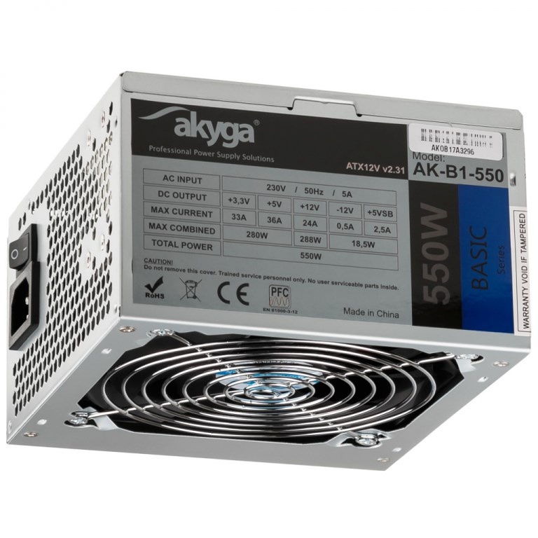 Akyga toiteplokk power supply unit 550W 20+4 pin ATX ATX hall