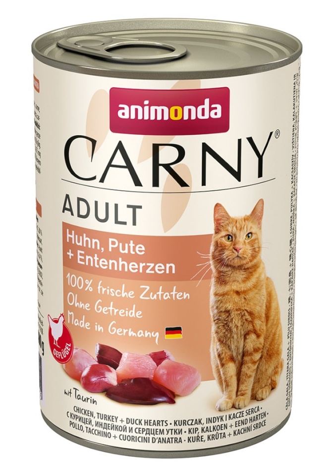 Animonda kassitoit Carny Adult Chicken, Turkey and Duck Hearts, 400g