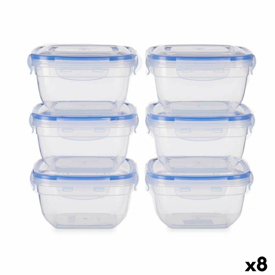 Leknes toidukarpide komplekt Hermeetiline sinine läbipaistev Plastmass 900ml 14,5x8,5x14,5cm (8tk)