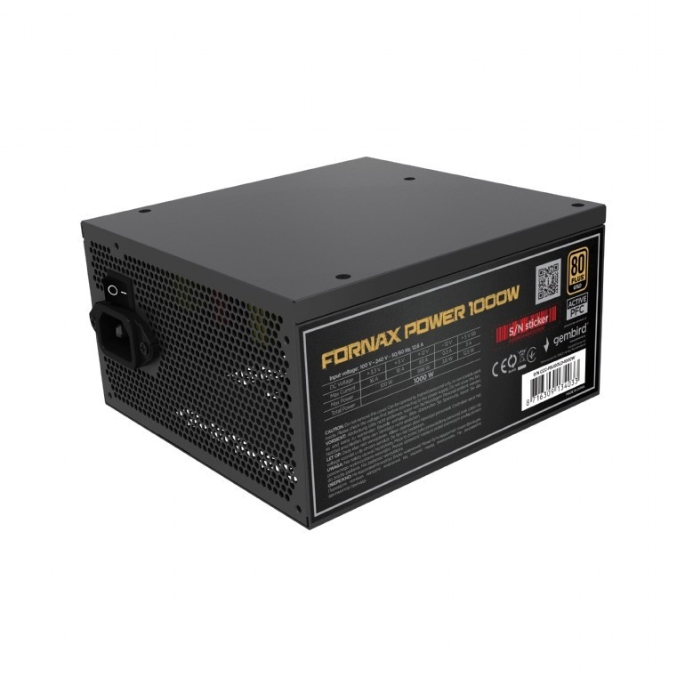 Gembird toiteplokk Power supply Fornax Power 1000W 80+kuldne active PFC 120mm fan
