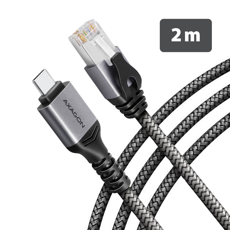 Axagon AXAGON ADE-CM20 USB-C 5Gbps - Gigabit Ethernet adapter with integrated CAT6 RJ-45 network cable (2 m), Asix AX88179B