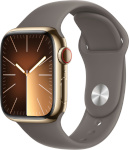 Apple Watch Series 9 GPS + Cellular 41mm Gold Stainless Steel Case with Clay Sport Band, S/M