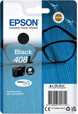 Epson tindikassett DURABrite Ultra 408L Ink cartrige, Black 2200lk (WF-C4810DTWF)