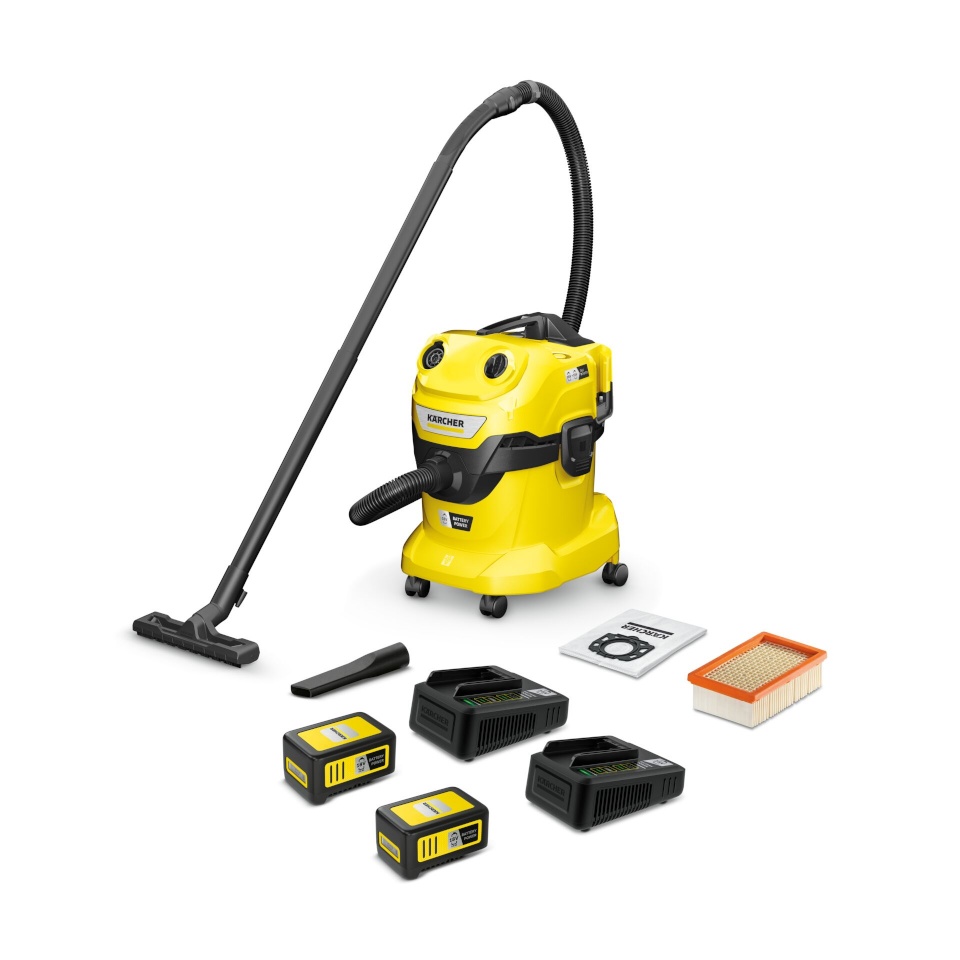 Kärcher vee- ja tolmuimeja WD 4-18 Dual Battery Set Wet and Dry Vacuum Cleaner, kollane/must
