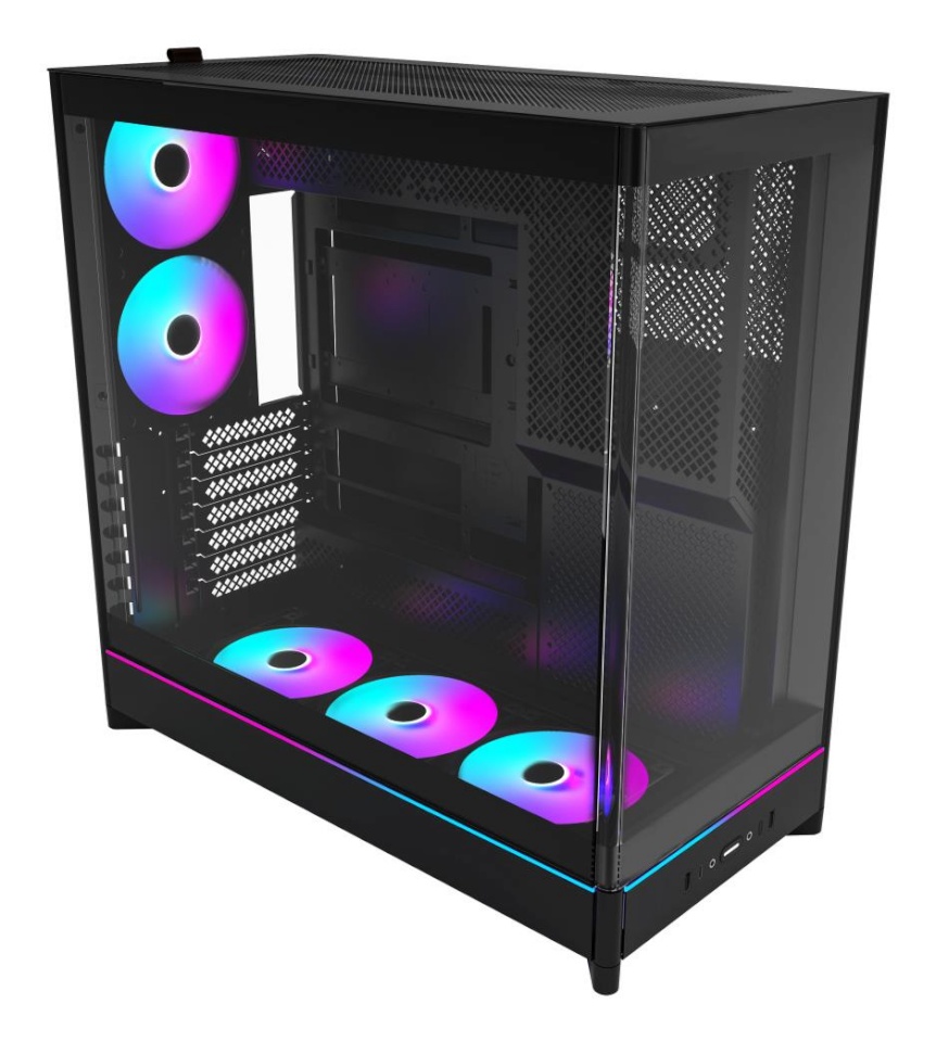 Montech korpus HS02 PRO (must, Tempered Glass x 2)