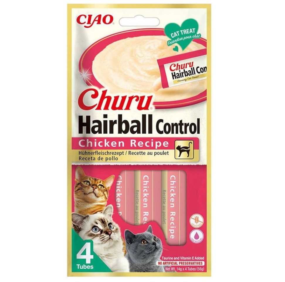 Inaba maius kassidele Churu Hairball Control Chicken Recipe, 4x14g