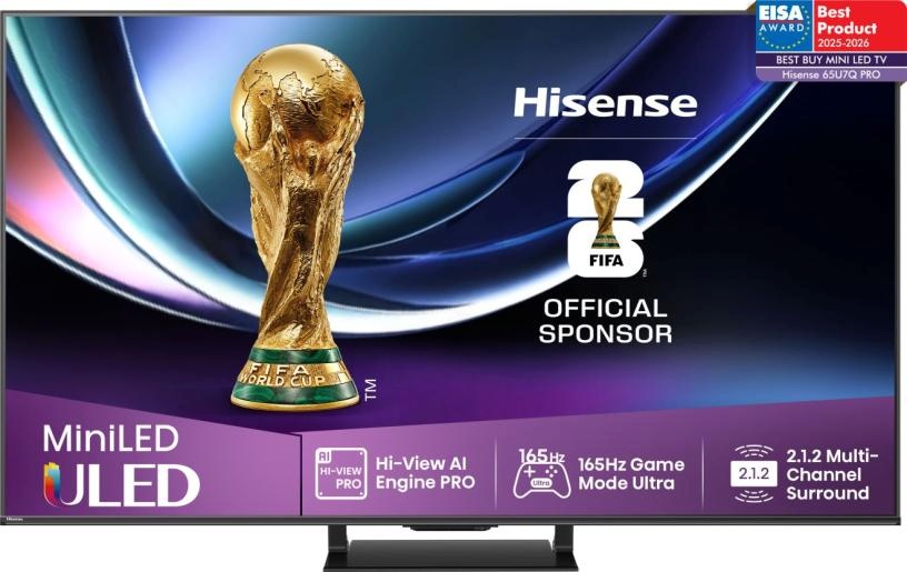 Hisense televiisor U7Q PRO, 65'', 4K UHD, ULED, Mini LED, must