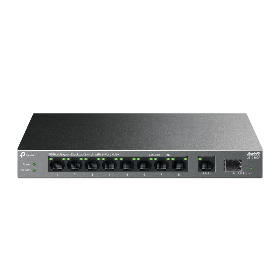 TP-LINK switch | 10-Port Gigabit Desktop with 8-Port PoE+ | LS1210GP | Unmanaged | Desktop