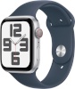 Apple Watch SE (2023) GPS + Cellular 44mm Silver Aluminum Case with Storm Blue Sport Band, S/M