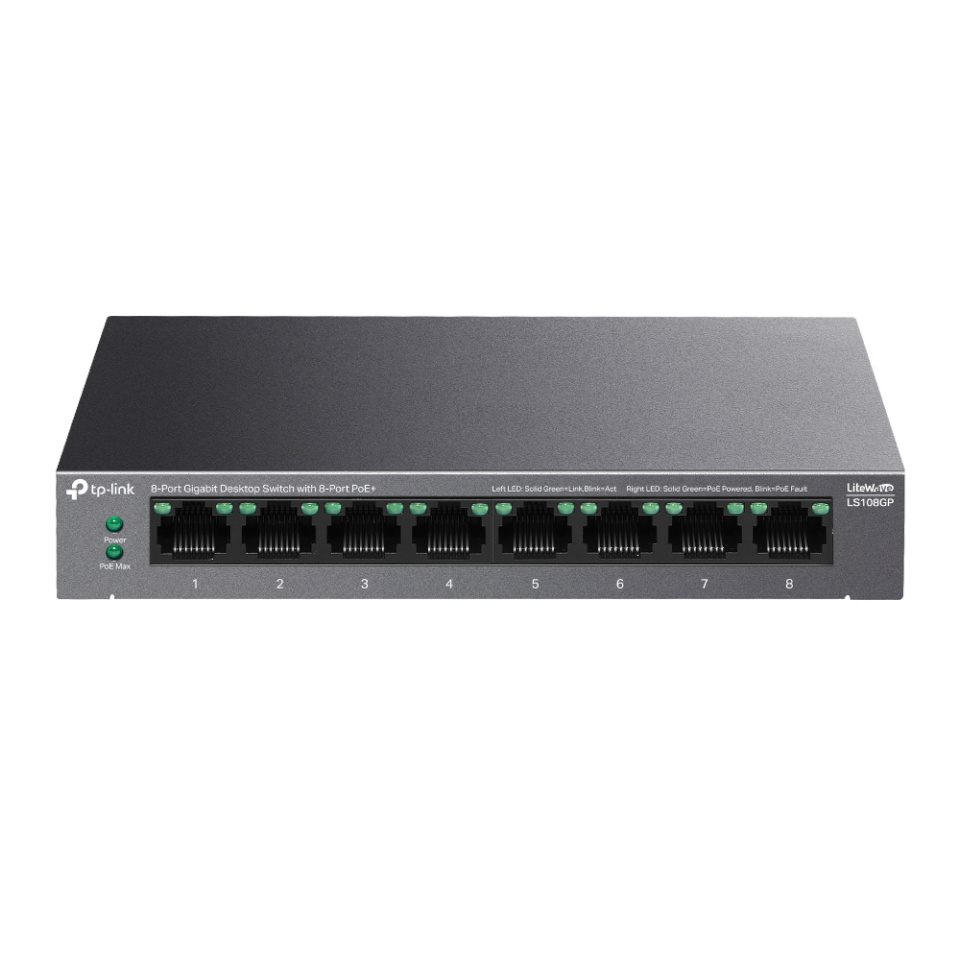 TP-LINK switch | 8-Port Gigabit Desktop with 8-Port PoE+ | LS108GP | Unmanaged | Desktop