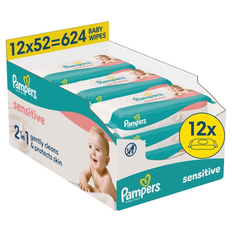 Pampers salvrätid Sensitive niisked beebisalvrätid, 12 pakki, 624 niisket salvrätikut