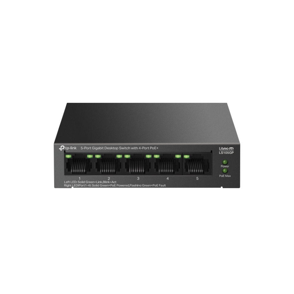 TP-LINK switch | 5-Port Gigabit Desktop with 4-Port PoE+ | LS105GP | Unmanaged | Desktop