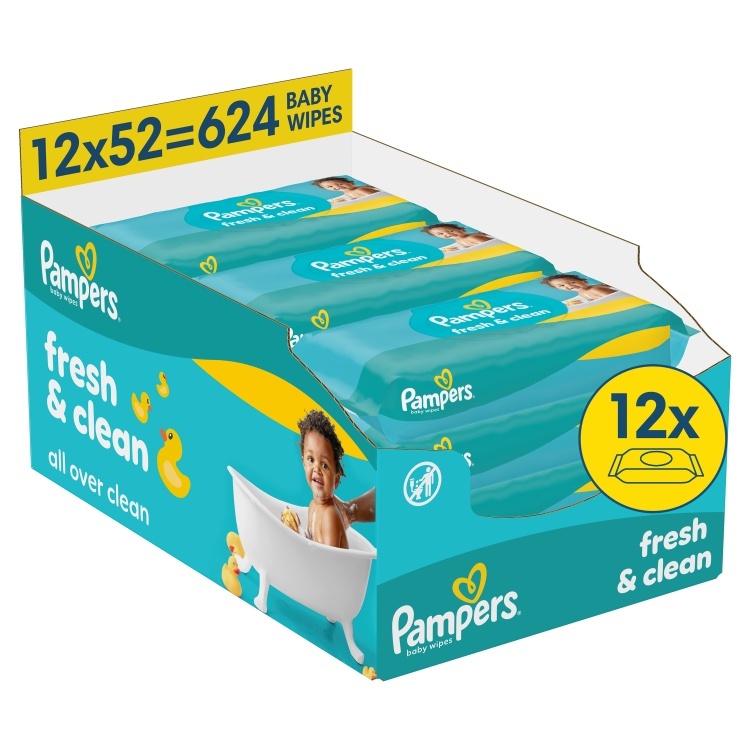 Pampers salvrätid Fresh Clean Plastic Free niisked beebisalvrätid, 12 pakki, 624 niisket salvrätikut