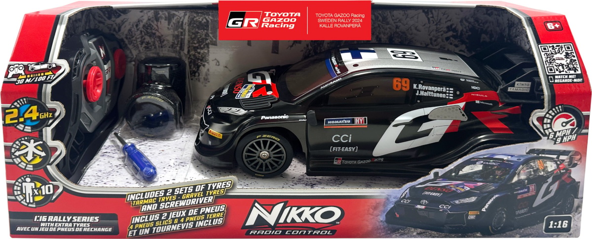 Nikko RC auto Toyota Gazoo Racing Rovanperä Rootsi ralli 2024, varurehvidega, 1:16