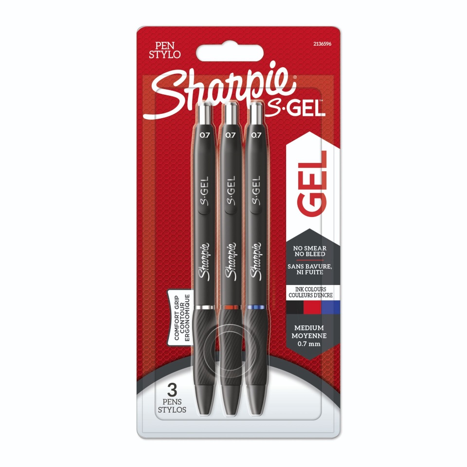 Sharpie geelpliiatsid 3x1 S-Gel 0,7mm, 3tk, must/sinine/punane