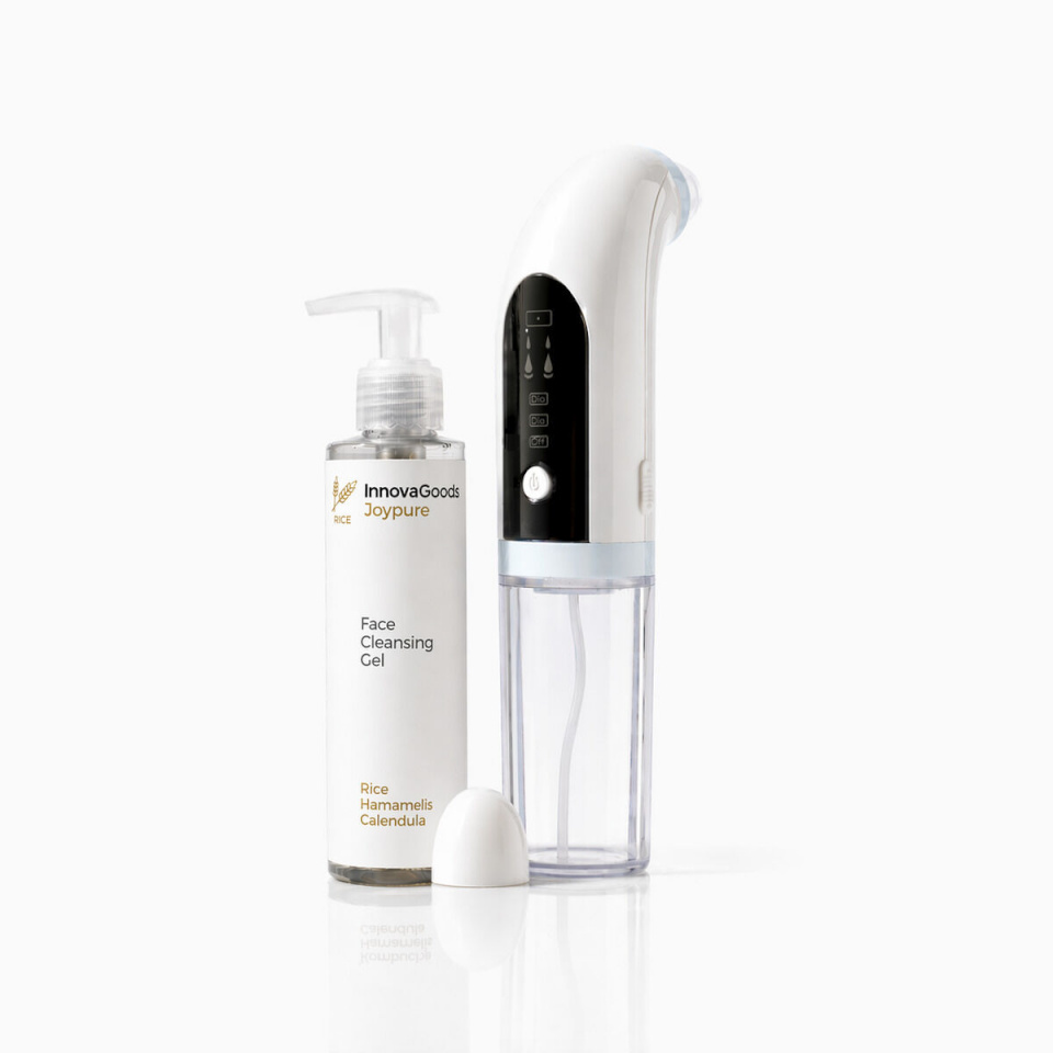 InnovaGoods Komplekt laetav näopooride hüdropuhastaja ja näopuhastusgeel Rice Joypure 200ml