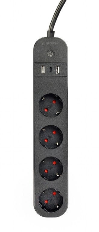 Gembird pikendusjuhe Smart Power Strip Tuya 4xDE 2xUSB-A 1xUSB-C must