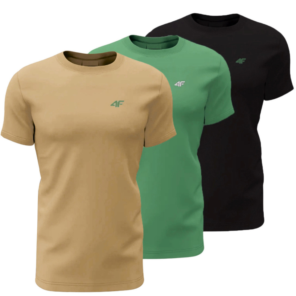4F T-särk meestele M4481 3pak beež, roheline, must 4FWSS26TTSHM4481 92S suurus XL