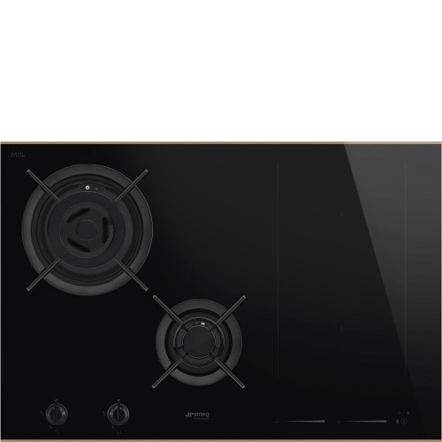 SMEG pliidiplaat PM6743R Dolce Stil Novo, 2 x gaas, 2 x induktsioon, fle xi tsoon, 75cm, must/vask, lõigatud serv
