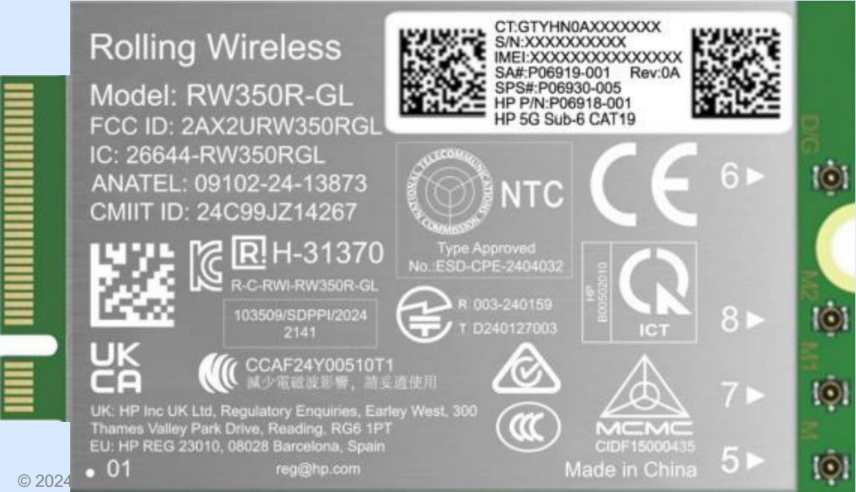 HP sülearvuti B8BD4AA 5G Modem m.2 WWAN 4G/5G Sub-6 GHz FM350-GL Mobile Broadband Cellular (compatible with WWAN-ready EliteBook 8 X - G1i G1a - 13 14 16, Flip, ZBook 8 X Fury - G1i G1a - 14 16 18)