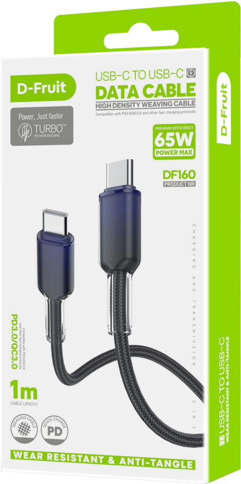 D-Fruit kaabel USB-C - USB-C DF160 1m, tumesinine