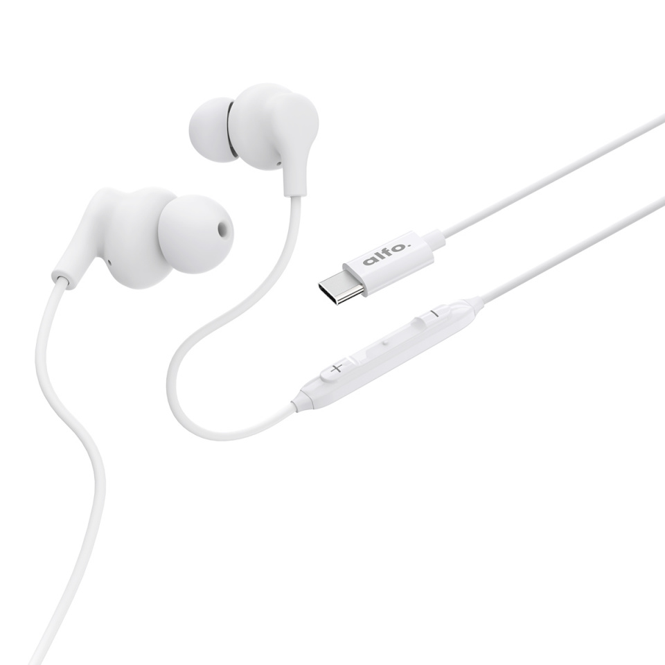 alfo. kõrvaklapid kõrvasisesed kõrvaklapid USB-C valge, mikrofoni ja kaabli murdumiskaitsega