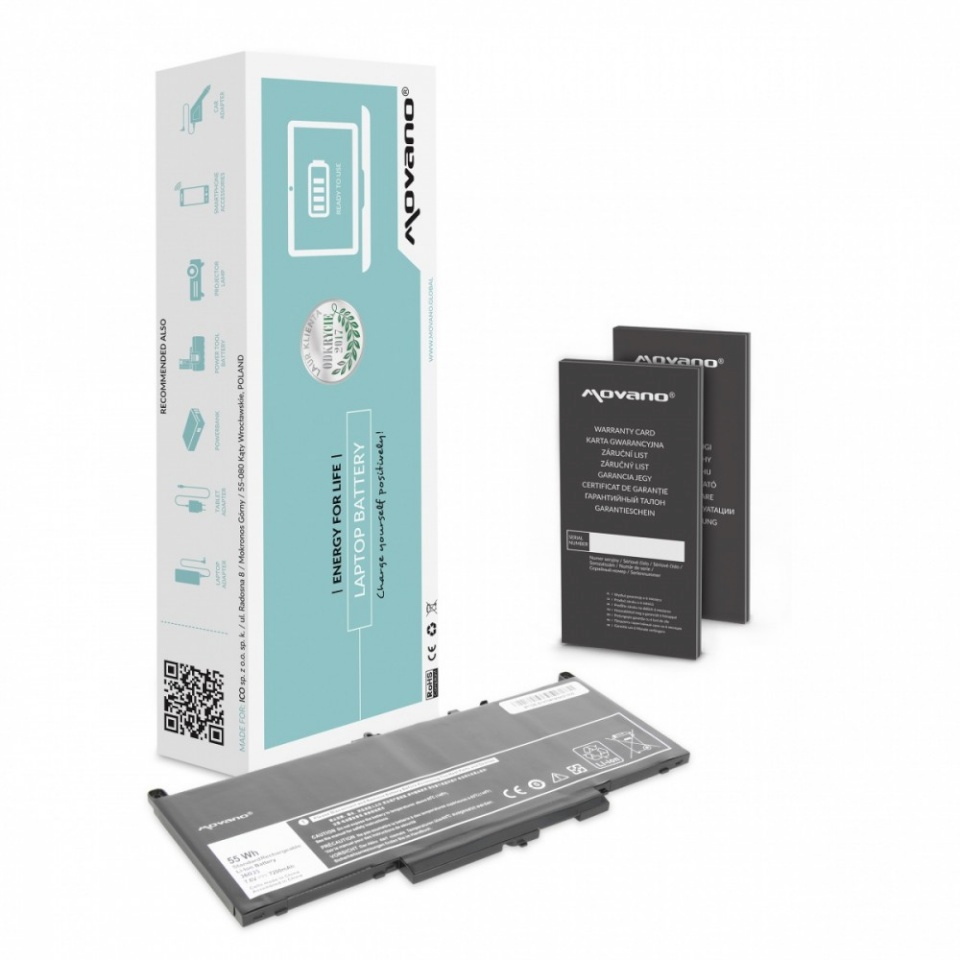 Movano sülearvuti aku J60J5 GG4FM MC34Y for Dell E7270 E7470 - 7200 mAh (55 Wh)
