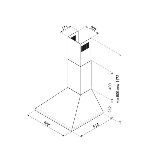 SMEG õhupuhastaja KSED95XE Seina, 90cm, roostevaba teras, 588m3/h, 65dB