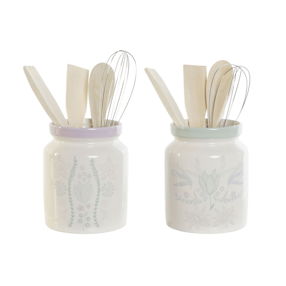 DKD Home Decor Purk roheline Mitmevärviline Lillla Metall Puit MDF 12x12x25cm (2tk)