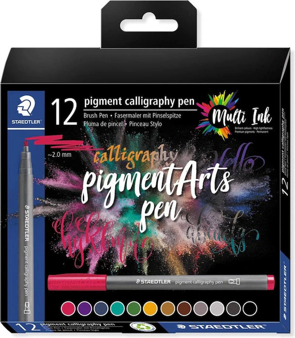 Staedtler fiiberoptiline pliiats Pigment Calligraphy, 12 värvi