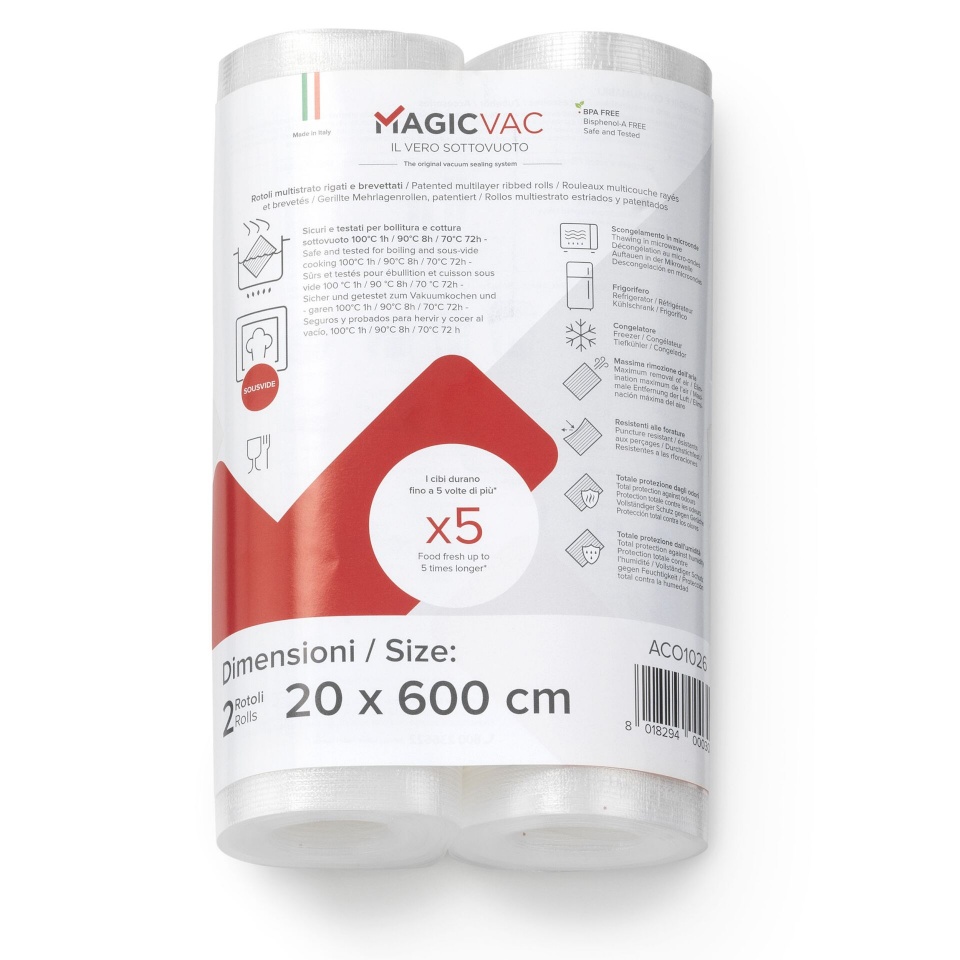 MagicVac vaakumkile Vacuum Sealing Film Rolls 2tk, with Label 20cm x 6m
